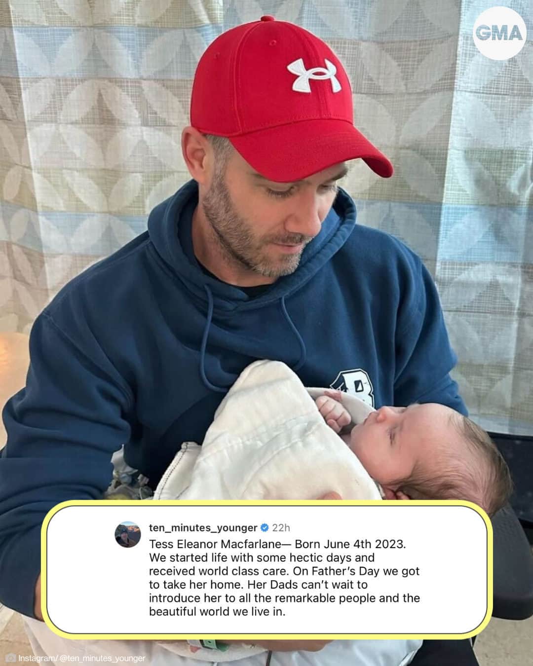 Good Morning Americaさんのインスタグラム写真 - (Good Morning AmericaInstagram)「"Bros" actor Luke Macfarlane is a dad! ❤️  Macfarlane announced on Instagram that he and his partner, two-time champion alpine skier Hig Roberts, welcomed a daughter named Tess Eleanor Macfarlane on June 4.  LINK IN BIO for more.」6月23日 2時50分 - goodmorningamerica