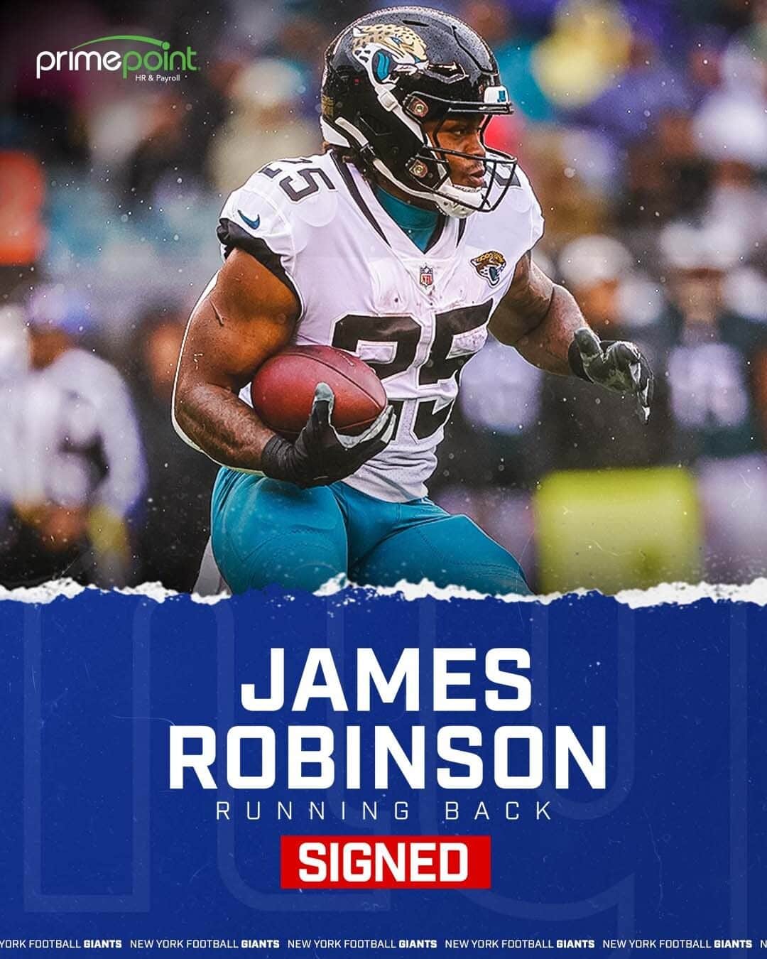 New York Giantsのインスタグラム：「We have signed RB James Robinson」