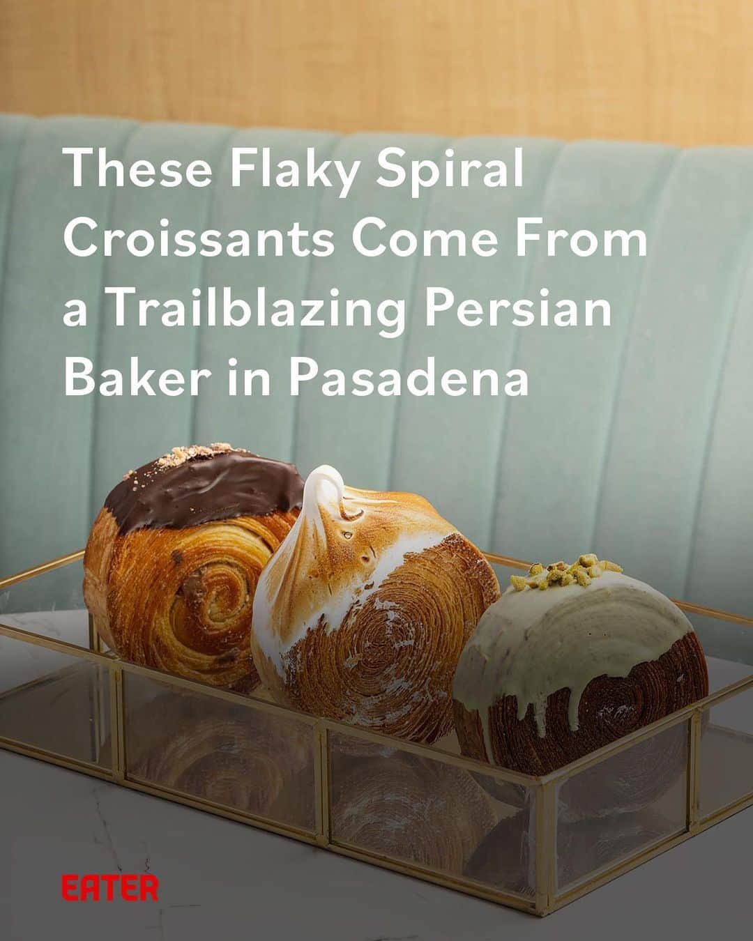 Eater LAのインスタグラム：「Delight Pastry (@delightpastryca) owner and pastry chef Lily Azar and her daughter and co-owner Sarah Hashemi noticed something in late 2022. Customers kept asking about spiral croissants, the circular dipped pastry sensation that set Instagram and TikTok ablaze.  Starting to make spiral croissants was a minor pivot for Azar, who has long been used to introducing new pastries and who helped shape Tehran's pastry community decades ago. Click on the link in bio to read about this trailblazing pastry chef's path from Tehran to Pasadena, written by Eater LA reporter Mona Holmes (@monaeats).  📸: @wonhophoto」