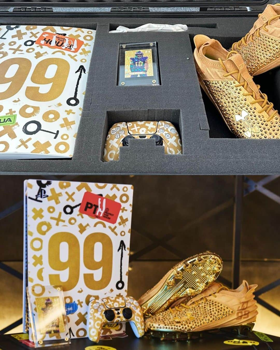 Nice Kicksさんのインスタグラム写真 - (Nice KicksInstagram)「The first member of the Madden 24 99 Club is @jjettas2 9️⃣9️⃣🎮 @nicekicksgridiron   To commemorate the achievement, @eamaddennfl gave Jefferson custom all-gold Under Armour Blur Smoke 2.0 MC cleats made by @mache275 🔥🏆」7月18日 6時44分 - nicekicks