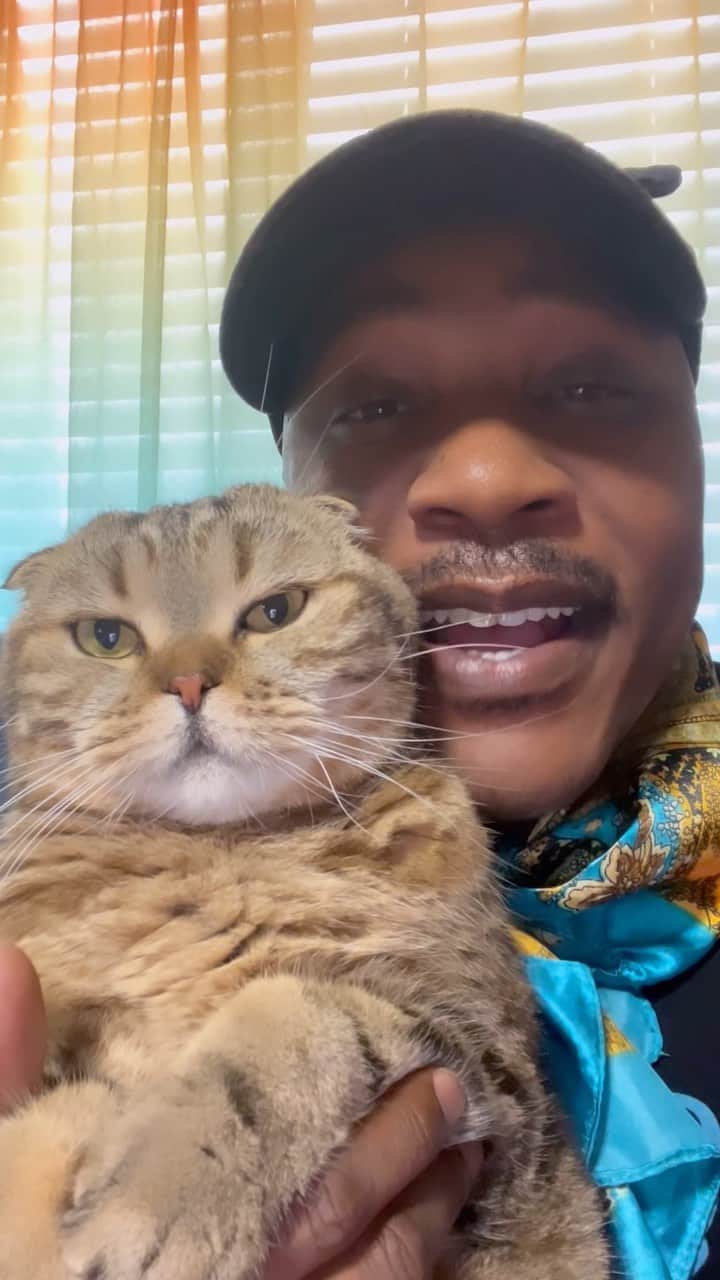 MSHO™(The Cat Rapper) のインスタグラム：「Cat people WHERE YALL AT!?!? How many cats you got!? What y’all doing right meow?!?!!! Me and lil PARMESAN love YOU!!! WHO GOT OUR BACKS!?!!!? PS listen to them Purrs at the end!!!!! #TheCatRapper #CatMan #CatDad #CatMom #MoGang」