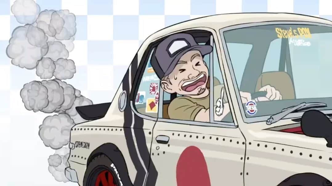 スティーブのインスタグラム：「Such a cool animation made for me by Saito-San from Kyoto Hannari Channel. We did an awesome collaboration video together about rate JDM cars. Check it out on my channel.  #hakosuka 京都はんなりチャンネルの斎藤さんに作ってもらったアニメーションが最高すぎる😀❣️コラボ動画を見てもらいましたでしょうか？」