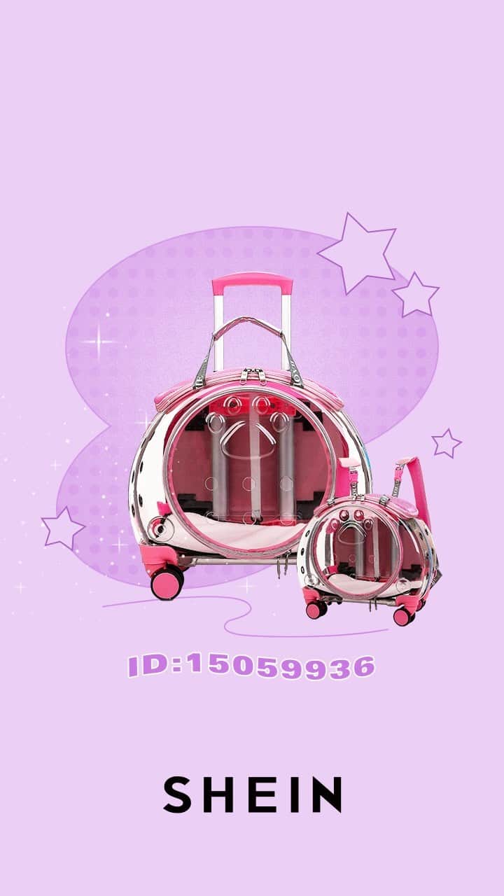 SHEINのインスタグラム：「This rolling pet carrier is the wheel deal! 🧳✨ Featuring multiple ventilated ports, clear siding, a collapsible handle and super cute design, your pets are about to feel paw-sitively pampered 🐾💕 Would you get this in 💗 or 🧡?    🔎 15059936  #SHEIN #SHEINforAll #SHEINstyle #fashion #chic #saveinstyle」