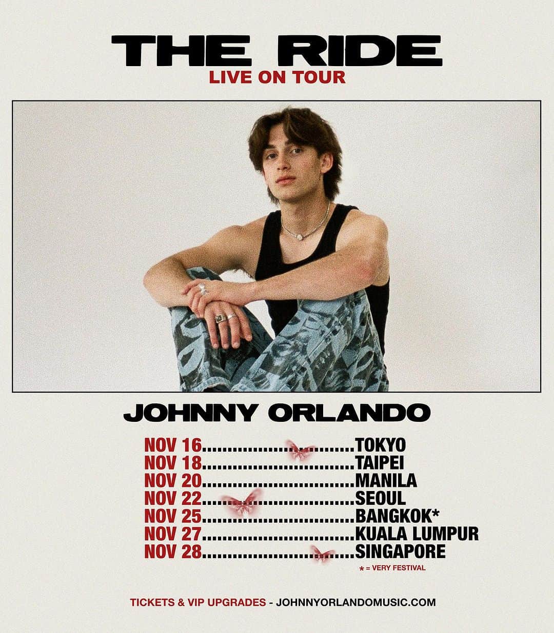 ジョニー・オーランドのインスタグラム：「Incredibly excited to announce that I’m bringing The Ride Tour to Asia this November !! It’s been a long time coming. Swipe for ticket details & on sale info🫰🏼」