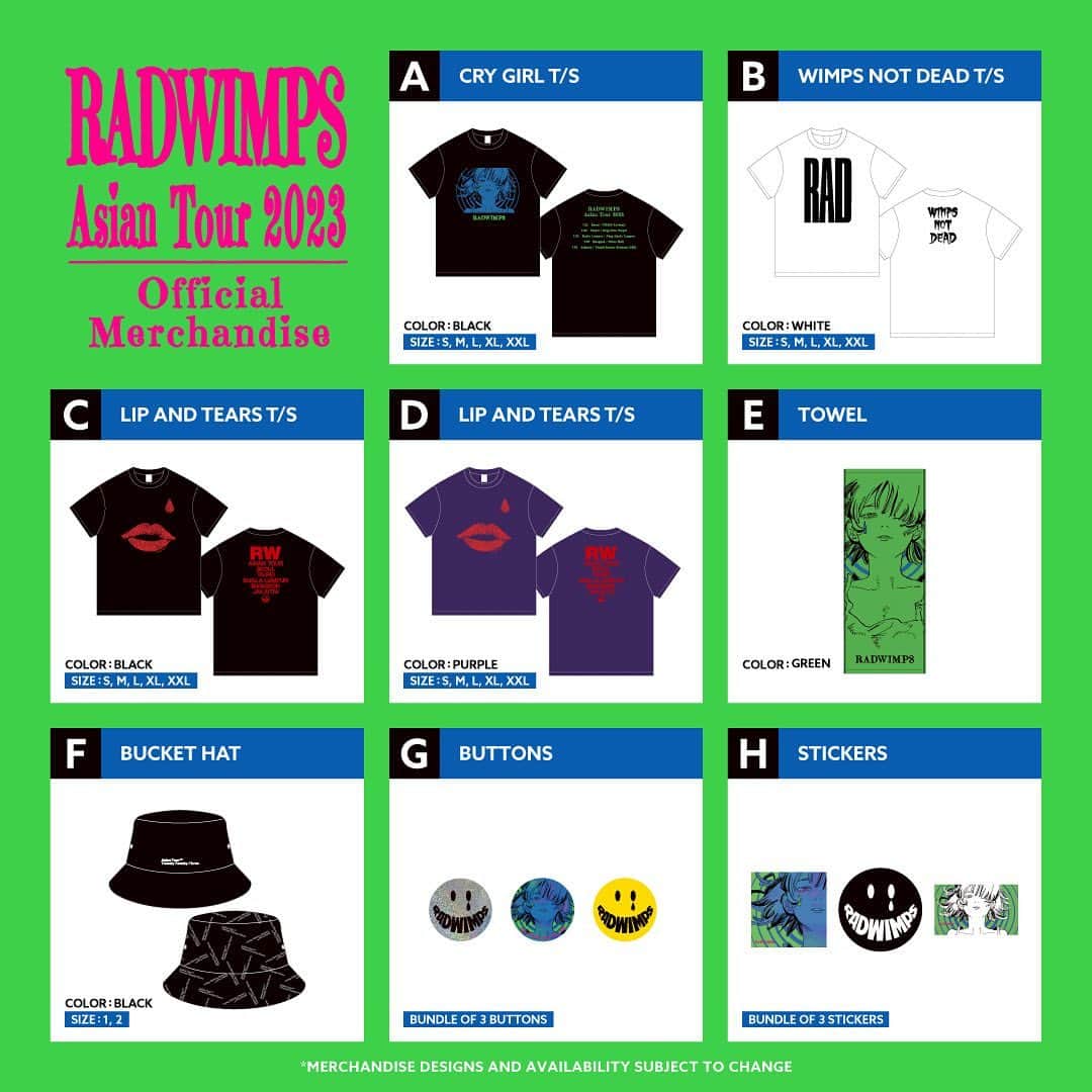 RADWIMPSのインスタグラム：「Check out the merchandise line-up for RADWIMPS Asian Tour 2023 kicking off this weekend, July 21st!  #RAD_ASIANtour2023」