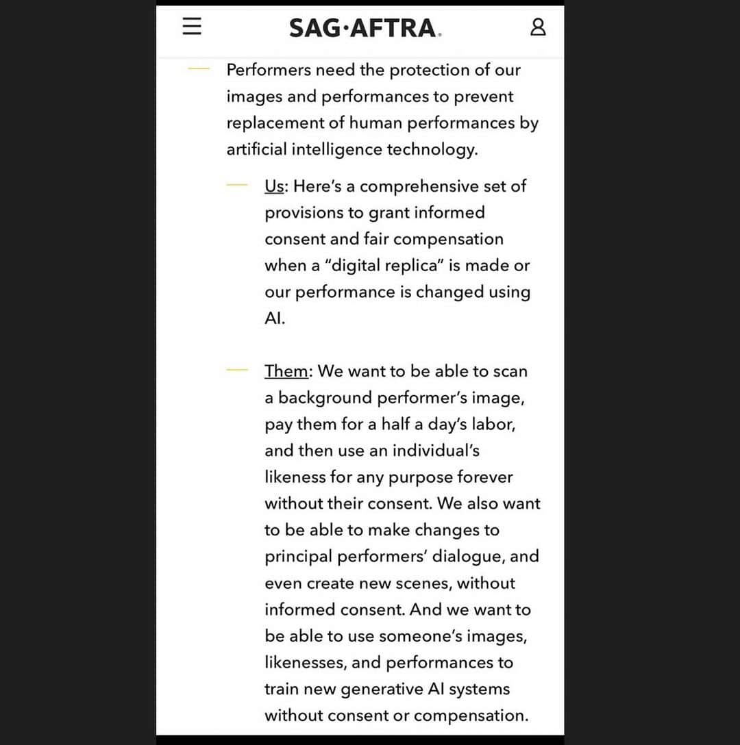 マック・ブラントのインスタグラム：「What. The. Fuck.  Argue all you want about the capabilities of AI today, but a very generous interpretation of Moore’s law, and this agreement would make actors obsolete」