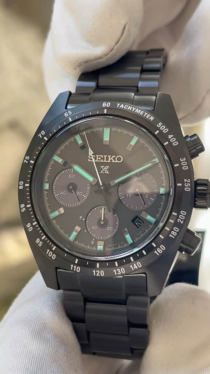 NAKANIWA WISPのインスタグラム：「SEIKO's Prospex SBDL103 is a sporty watch with a "night vision" theme. The all-black 39mm case is paired with green lumibrights to provide a visual experience similar to looking through a night vision scope. The solar-powered caliber No. V192 is equipped with multiple functions, including an overcharge protection function and a stopwatch function. The watch is water resistant to 10 atmospheres and antimagnetic, and is priced at 85,800 JPY (tax included).」