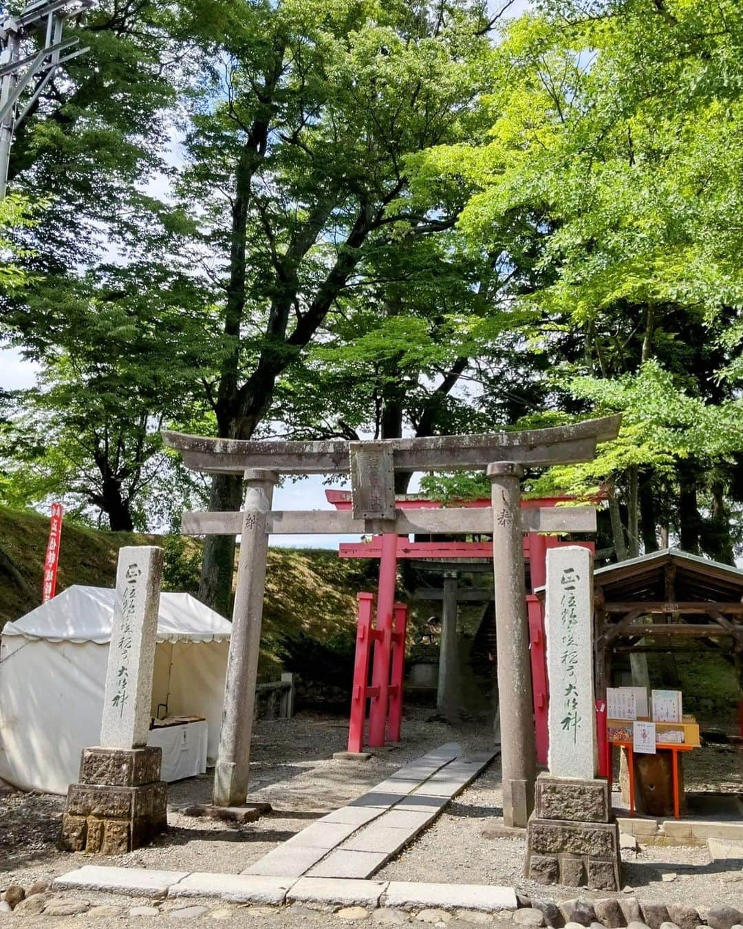 植田麻友美のインスタグラム：「唯一いけた鶴ヶ城稲荷神社⛩  見つけた瞬間嬉しくて  階段駆け上がった私🍀  みんなに見守られながら  参拝ができました🌸  狐さん可愛かったなぁ🦊   #鶴ヶ城稲荷神社   #御朱印   #神社巡り」