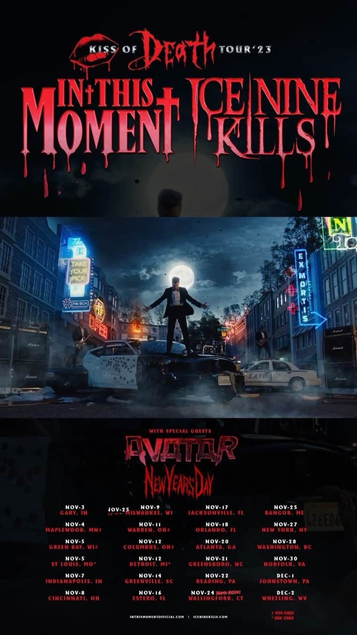 マリア・ブリンクのインスタグラム：「➕We are excited to announce we are hitting the road with @iceninekills, @Avatarmetal and @nydrock this fall on the Kiss of Death tour. Tickets are on sale this Friday at 10am local time.➕」