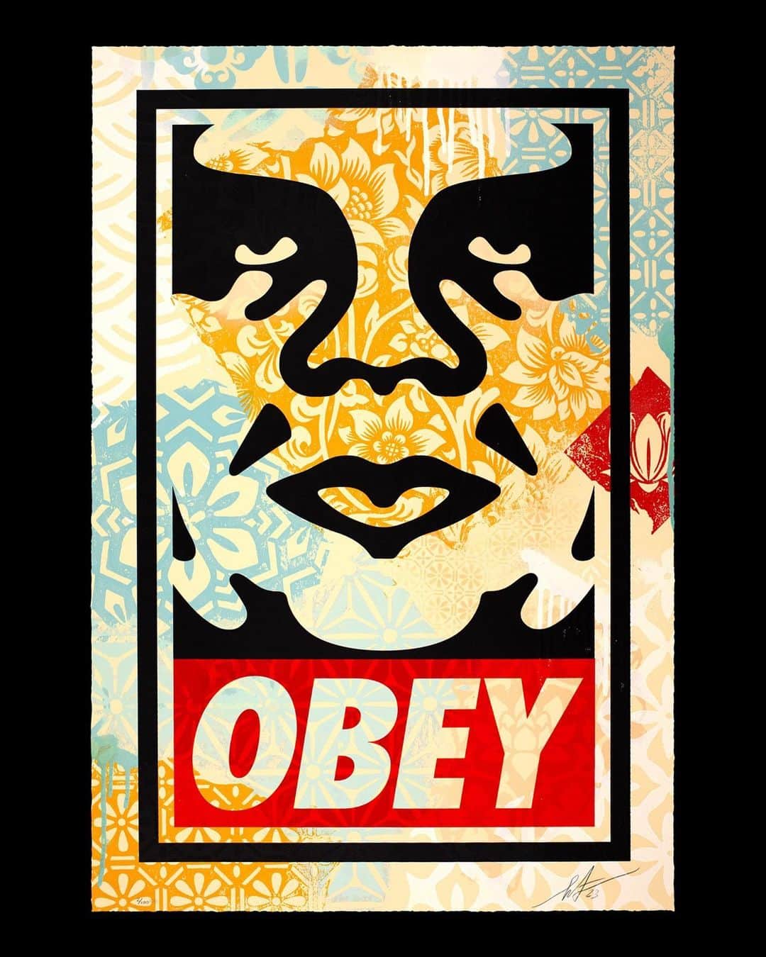 Shepard Faireyのインスタグラム：「NEW Art Release!: “OBEY Icon” HPM. Available Thursday, July 20th @ 10 AM PDT!  The “OBEY Icon” HPM (Hand-Painted Multiple) is a collaboration produced with my good friend and former co-worker @ernestoyerena. I have worked with and collaborated with Ernesto for many years and it has been amazing to see him develop and flourish as an artist and activist. The Obey Icon Face evolved at the end of 1995 out of my desire to move further away from the association with Andre the Giant and toward a more streamlined and universal “Big Brother” (as in George Orwell’s 1984) image. I was heavily influenced by the art of Russian Constructivism and Barbara Kruger when creating the Icon Face. Since its creation the Icon Face has remained a foundational and versatile part of my street art, fine art, and clothing graphics, but this is the first fine art edition of the Obey Icon Face I have made. The pieces are all different stencil paintings with the icon face and OBEY text screen printed over the unique backgrounds. Check them out! A portion of proceeds will go to support the valuable work of @bravenewfilms. –Shepard  ***Half of the edition will be available on hechoconganas.bigcartel.com***  PRINT DETAILS: Obey Icon HPM. 19 x 28 inches. Hand painted multiple on thick Coventry Rag paper. Signed by Shepard Fairey. Numbered edition of 100. Comes with a Digital Certificate of Authenticity provided by Verisart. $650. A portion of the proceeds will be donated to Brave New Films. Hecho Con Ganas publishing chop in lower left corner Available on Thursday, July 20th @ 10 AM PDT at https://store.obeygiant.com. Max order: 1 per customer/household. International customers are responsible for import fees due upon delivery.⁣ ALL SALES FINAL.」