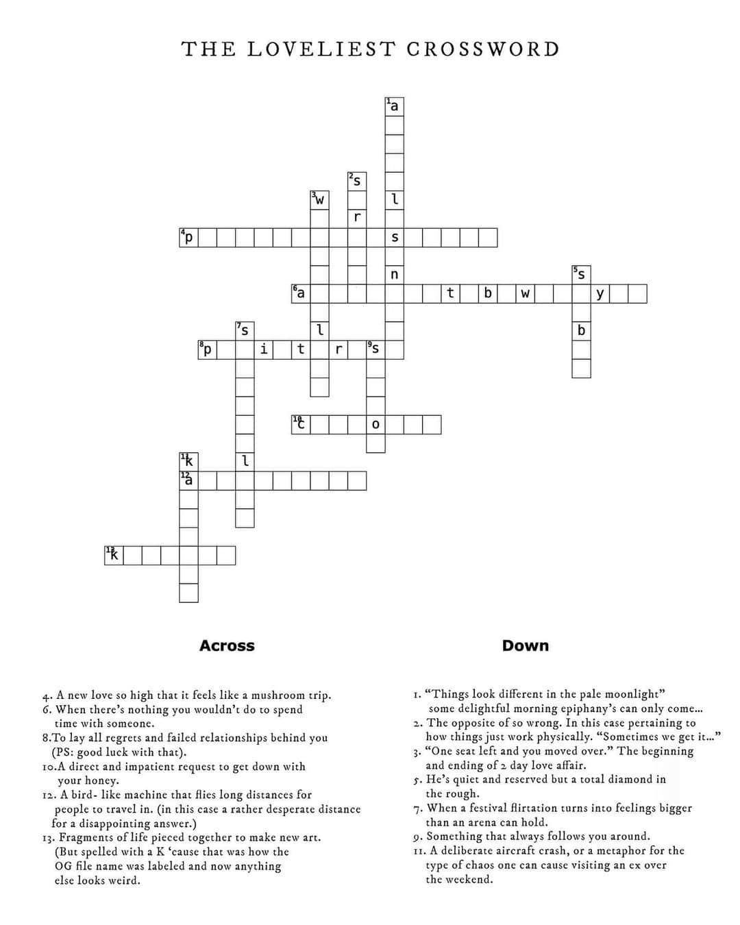 カーリー・レイ・ジェプセンのインスタグラム：「Once upon a time I was the answer in the New York Times crossword puzzle. A true career highlight. My father and I thought I had peaked. I wanted to retire or throw a party and since I forgot to do both things instead I just waited for the chance to make my own. Crossword puzzle that is. Here are some cutie clues to get you guessing our track list. 🤓✏️ Comment on this post or share the answers on your story and tag me so I can see who got it right!  The Loveliest Time is just 10 days away.」