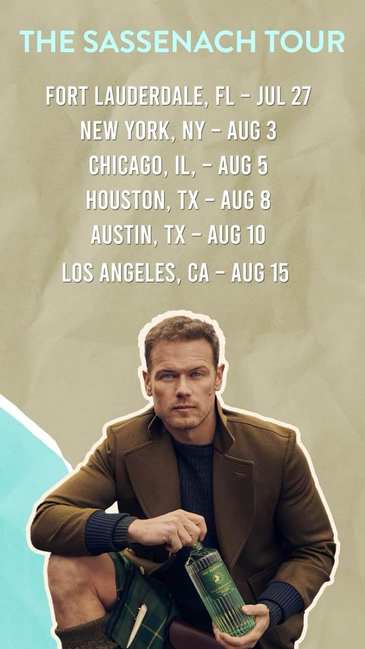 サム・ヒューアンのインスタグラム：「“The Summer of Sassenach 🍏🍸”  I’m hitting the road and would love to see you.  Will be signing bottles, making refreshing cocktails and celebrating the summer of @sassenachspirits !  The Sassenach 🇺🇸 Tour:   Thursday, July 27th:  Ft Lauderdale, Florida  Thursday, August 3rd:  NYC, New York  Saturday, August 5th:  Chicago, Illinois  Tuesday, August 8th:  Houston, Texas  Thursday, August 10th:  Austin, Texas  Tuesday, August 15th:  Los Angeles, California   Stay tuned for locations and times, but for now  SAVE THE DATE!  See you soon!  X」