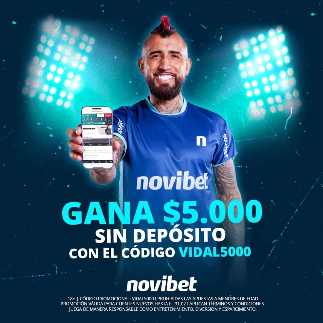 アルトゥーロ・ビダルのインスタグラム：「Conoce @novibet_chile, una nueva era de entretenimiento en línea con live streaming, deportes virtuales y los mejores juegos. 🍀🎲  Regístrate ahora con el código VIDAL5000 y recibe $5.000 sin depósito. 🫰  Novibet, juega en la nueva era. 💯」