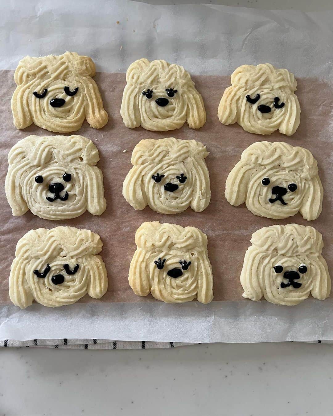 早川愛さんのインスタグラム写真 - (早川愛Instagram)「🐩🐩🐩...🤍  流行りのプードルクッキー作ってみたよ🤍🤍🤍 しっとりクッキー🤍🤍 暑すぎてチョコペンのお顔が溶けちゃう問題で持ち運びは保冷剤必須でした🫠  ・  #プードルクッキー #クッキー作り #絞り出しクッキー #cookies #お菓子作り #homemade #poodle」7月19日 7時56分 - megumegu_1006