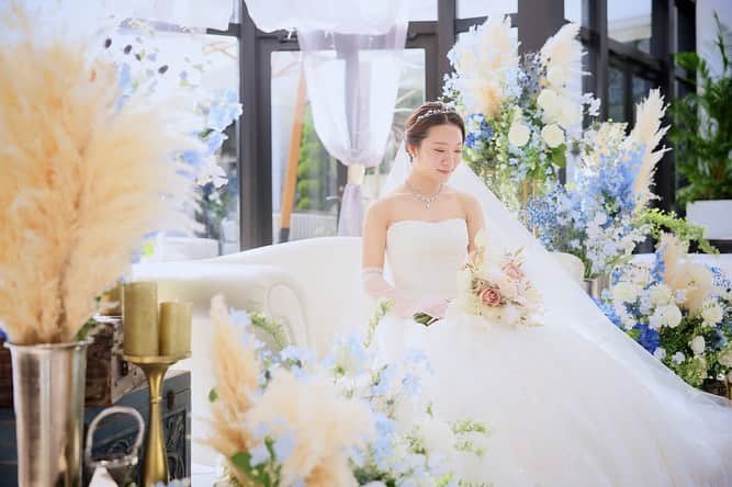 TAKE and GIVE NEEDS(T&G公式) さんのインスタグラム写真 - (TAKE and GIVE NEEDS(T&G公式) Instagram)「. 光が差し込む会場を【ホワイト×ブルー×ベージュ】でコーディネートしました。装花にパンパスやオーガンジーを合わせて柔らかな印象に仕上げるのもおすすめです。  #tg花嫁 #wedding #ウェディング #結婚式 #プレ花嫁 #卒花 #卒花嫁レポ #青山迎賓館 #デコレーション #ブルー #白 #パンパスグラス」7月19日 18時44分 - takeandgiveneeds_official