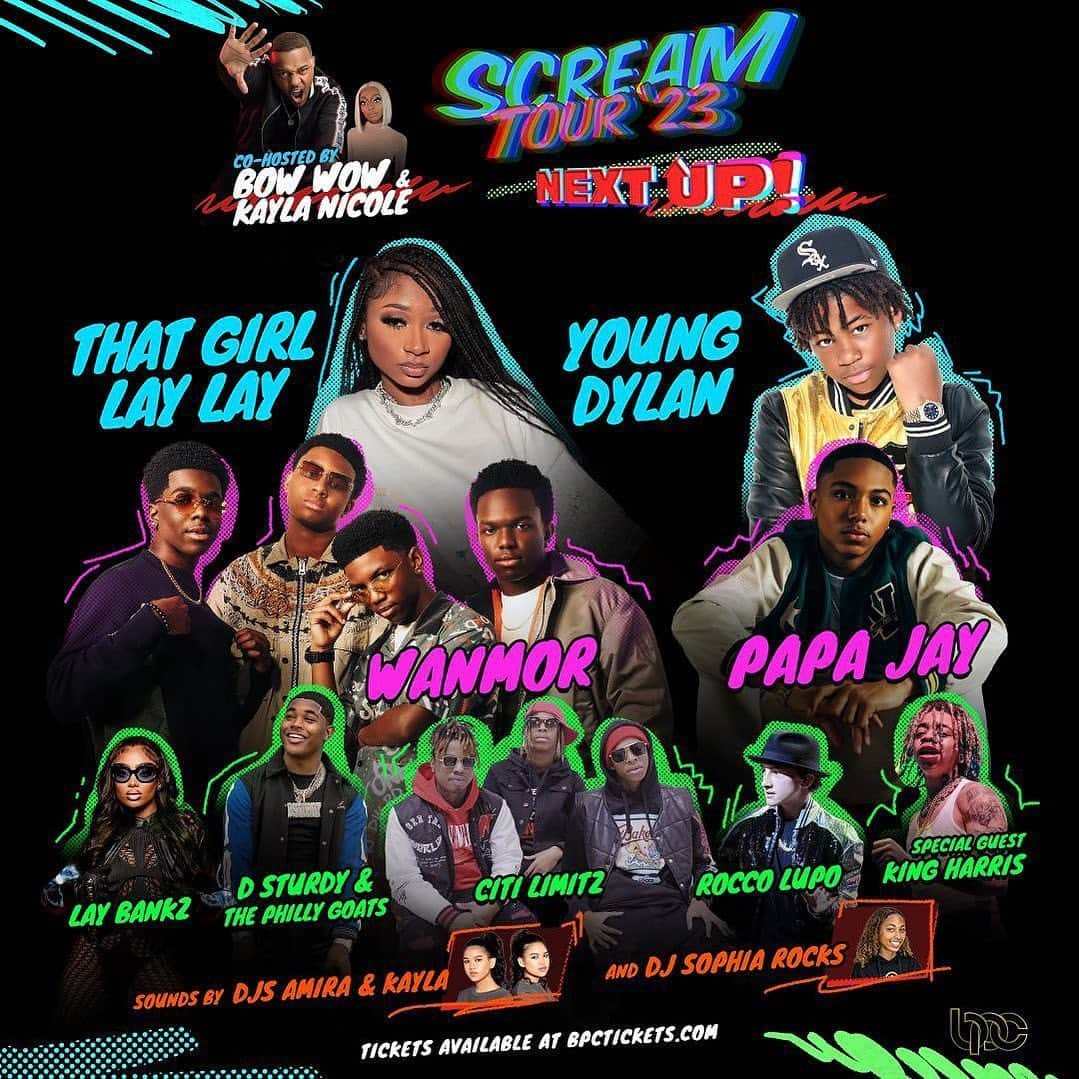 バウ・ワウのインスタグラム：「Scream tour 23 “NEXT UP” Tour! City and dates. Ticket link in bio!   Hosted by the King of Scream! Me. And Kayla Nicole. My young’ns got something to say. We on our way to your city! #screamtour23NEXTUP @thatgirllaylay @officialyoungdylan @wanmorofficial @papajayshow」