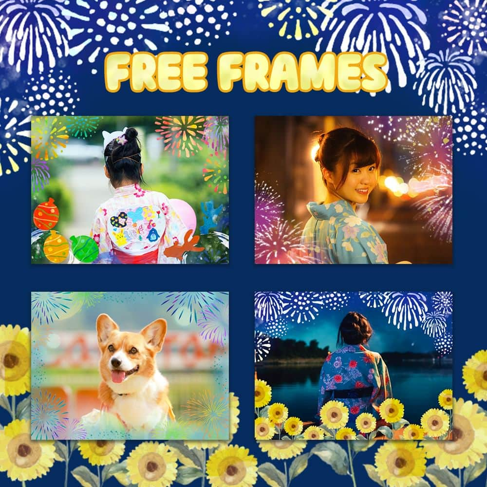 LINE Cameraのインスタグラム：「🌻無料フレーム🌻 水彩花火で彩って🎆 . 🌻Free frames🌻 Decorate with watercolor fireworks🎆 . #linecamera #lineカメラ #ラインカメラ #無料 #無料配布 #free #夏 #summer #花火 #fireworks #花火大会 #水彩 #watercolor #watercolors #浴衣 #お祭り #金魚 #ひまわり #sunflower #sunflowers #加工アプリ #画像加工 #加工画像 #加工 #フレーム #frame #frames」