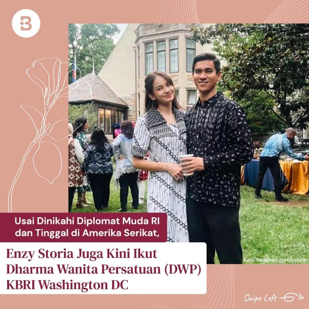 のインスタグラム：「Setelah resmi dipersunting oleh sang kekasih Molen yang bertugas sebagai Second Secretary di KBRI Washington DC. Membuat Enzy pun kini tinggal di amerika serikat mengikuti suaminya. Gak hanya itu,  Enzy pun jadi aktif terlibat dengan kegiatan di KBRI Washington DC.  Jika sehari-hari kita melihat Enzy di televisi dengan gaya casualnya, lain halnya dengan penampilan terbarunya yang lebih anggun layaknya ibu pejabat.  Hayo, gimana nih tanggapan beauties dengan look Enzy yg sekarang?😍 —-- Jangan lupa untuk follow @Beautynesia.id  untuk berita menarik seputar wanita dan lainnya!  Follow juga instagram : @beautynesianews 💄 @mommyasia.id 🤰🏼👶🏻 —---- #fashion #gayabusana #busana #look #ootd #gayacasual #gayapejabat #pejabat #diplomat #kbri #enzy #beautynesiaid」
