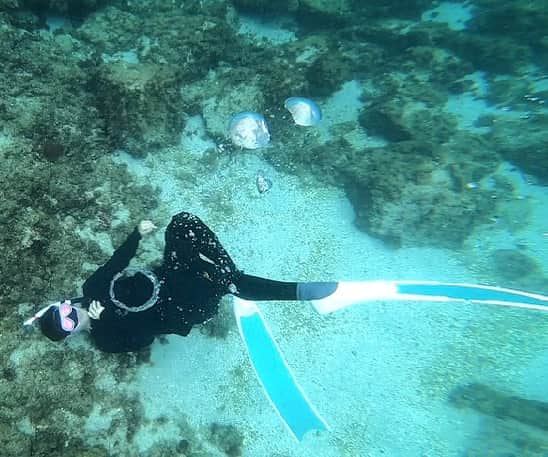 平宮博重のインスタグラム：「今年はギアも揃えて島に行ってきました。海中に入ると海の中にずっといたいって思うくらい、伊豆諸島の海は美しかったです。  #バブルリング  #ロングフィン  #フリーダイビング」