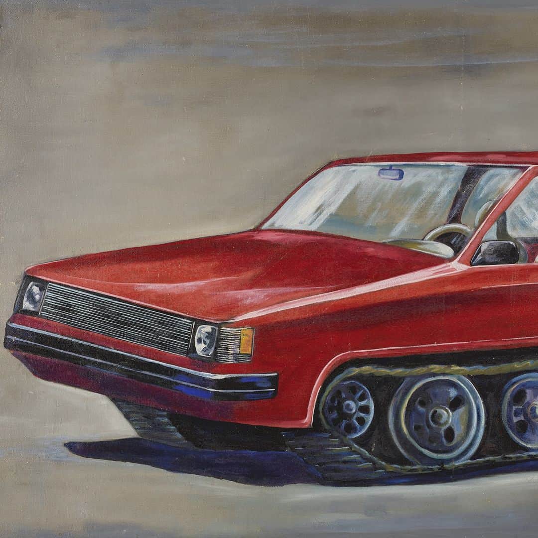 大英博物館のインスタグラム：「Annexation by the British in the 19th century saw tremendous changes impacting art, culture and society – and contributed to the turmoil faced by Myanmar today.  San Minn’s 1986 painting of a car with tank treads exposes the corruption where cars, housing, education and modern healthcare became available only to those with military connections.  The colour red was often censored for its allusions to violence and rebellion, and as such was seen as a criticism of the government. Its deliberate use here makes precisely that connection, and the painting was censored for these connotations.  #BurmaToMyanmar concludes by exploring how modern-day artists have defied state censors, marrying activism with artistic traditions in expressions of resistance and hope.  Read more in our curator’s blog – link in bio.   Supported by Zemen Paulos and Jack Ryan  🔎 San Minn (1951–2021), ‘Express 2’. Oil on canvas, 1986. Reproduced by permission of the artist's family.  #BritishMuseum #BurmaToMyanmar」