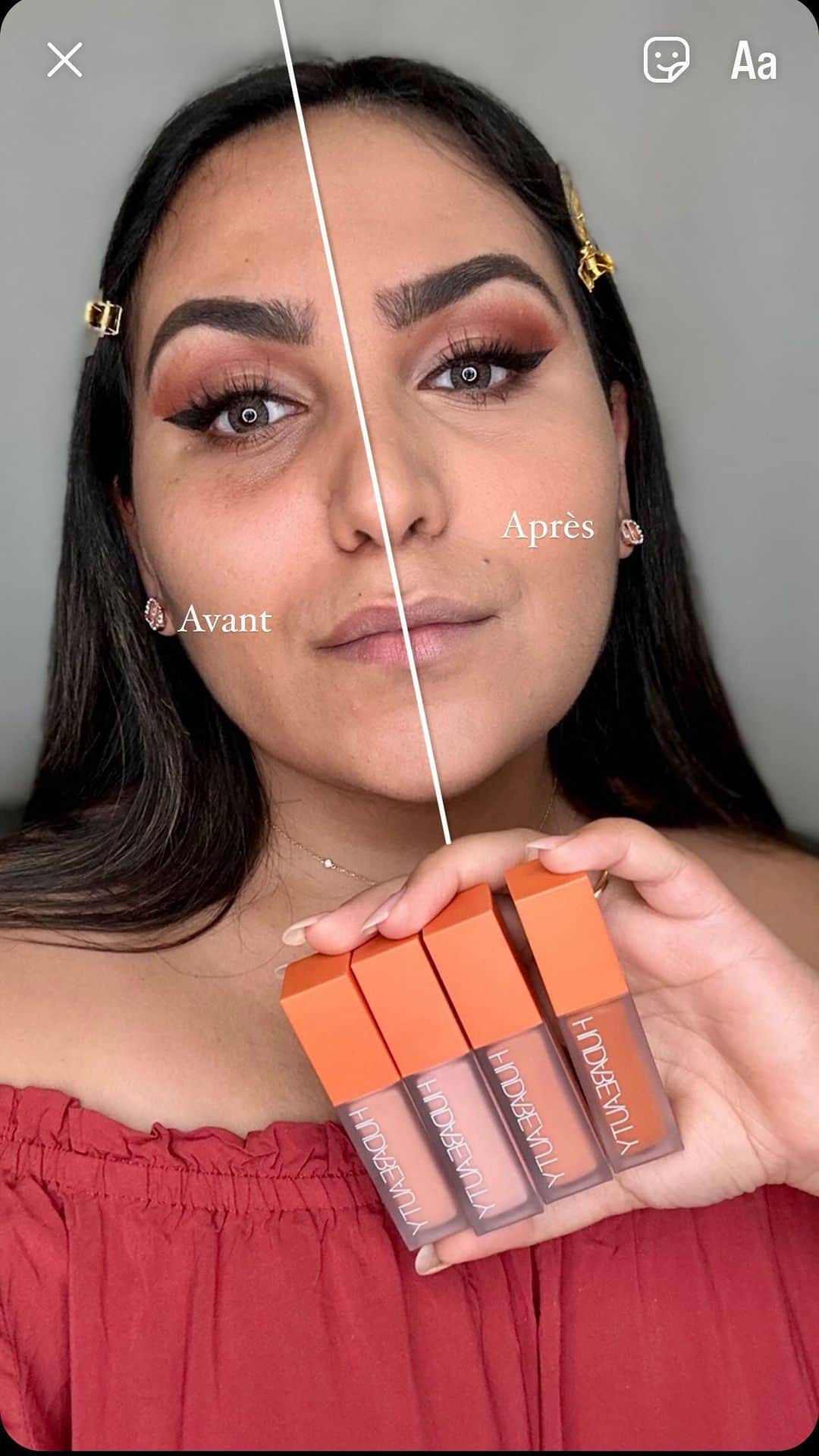 Huda Kattanのインスタグラム：「WOW 🔥❤️ GORGEOUS @ikramparfums #fauxfiltercolorcorrector #fauxfilterconcealer #hudabeautyeasybake」