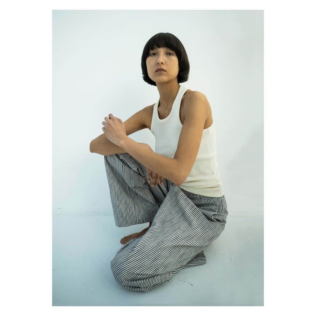 のインスタグラム：「Karina ❤️ @karinazharmu  Always a pleasure to work with you !  soo talent and natural beautiful.   Karina wears Rika Studios Summer wardrobe. Stripe is a classic .   Captured by @caspermatthijsvanderlinden  MaH @daninezwetshairmakeup  @karinazharmu by @platformagencyamsterdam」