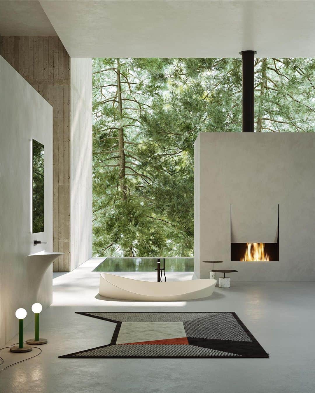 Design Milkさんのインスタグラム写真 - (Design MilkInstagram)「Get ready to immerse yourself in a sanctuary where tranquility and elegance intertwine! Welcome to @antoniolupidesign’s Natural bath-scape, where the mesmerizing #Dune bathtub, #Silenzio sink, + Canto Del Cuoco fireplace transcend mere objects and become integral elements of a space. Showcasing the harmonious fusion of human design + nature’s beauty, taking some time for your well-being will never be the same. 🌲🛁✨ \\\ Check the link to see more! 🔗」7月20日 2時47分 - designmilk