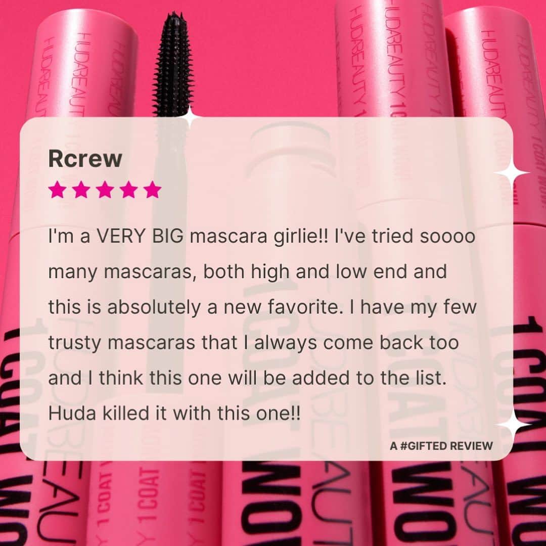 Huda Kattanさんのインスタグラム写真 - (Huda KattanInstagram)「It's review time!!  Our new #HudaBeautyOneCoatWOW Mascara has gotten some major compliments on sephora.com! 👀✨🙏🏾 @sephora ⠀⠀⠀⠀⠀⠀⠀⠀⠀ Get ready to embrace: 💥 Va-va-VOOM VOLUME!  🌀 Dramatic curl  📏 EXTRA length magic  ⠀⠀⠀⠀⠀⠀⠀⠀⠀ Have you tried it yet? We’d love to know what you think!」7月19日 20時04分 - hudabeauty