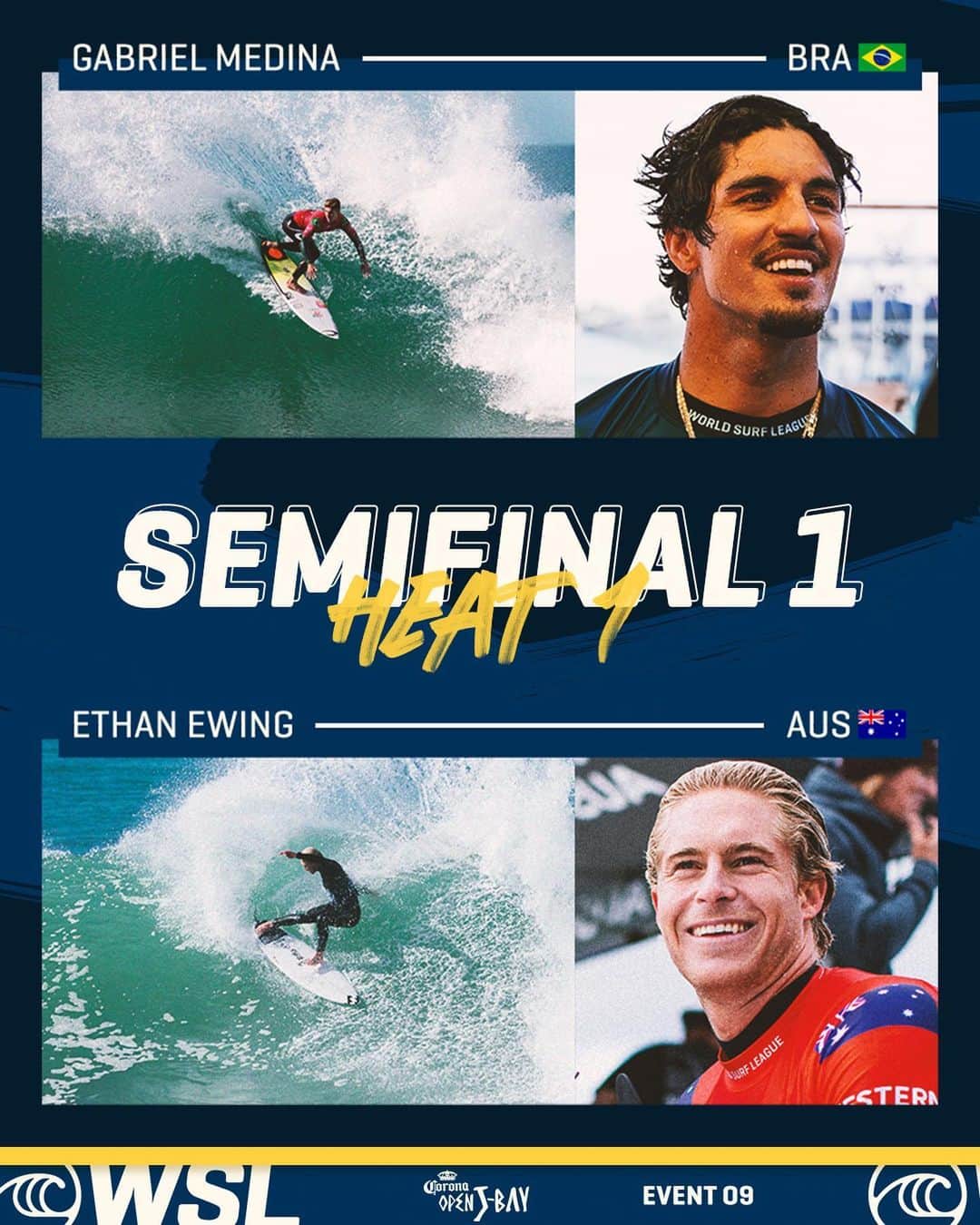 世界プロサーフィン連盟（WSL）のインスタグラム：「The #CoronaOpenJBay Men’s Semifinals are ON!  Watch live on worldsurfleague.com.  @corona @kougamunicipality」