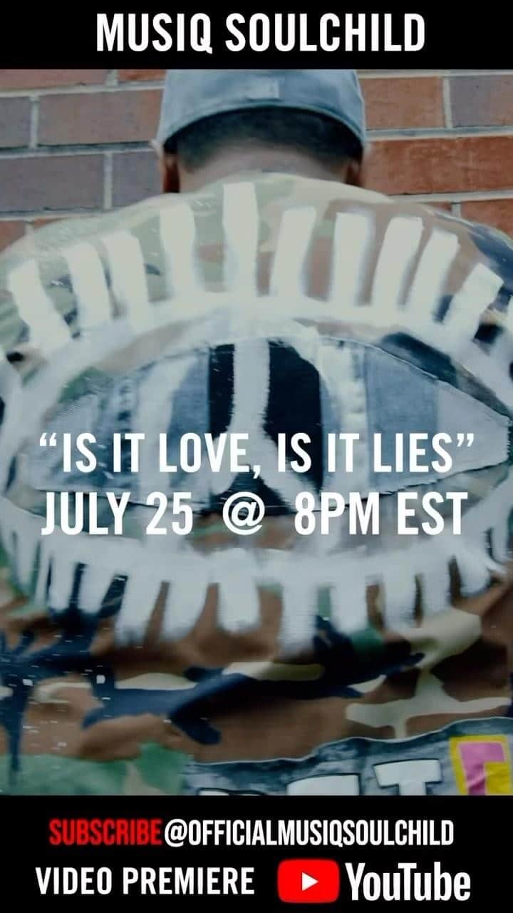 ミュージック・ソウルチャイルドのインスタグラム：「The Saga Continues… July 25th | 8PM EST “IS IT LOVE, IS IT LIES” Video Premieres On My YouTube Channel  #OfficialMusiqSoulchild  If You’ve Watched The Last Video (imreallytrynaf*ckwichu), Tune In To See How This Love(Lies) Story Unfolds …  ❤️ IS IT LOVE, IS IT LIES 💔 Co-Starring: @Sia_Collective   Album: VICTIMS & VILLAINS @MusiqSoulchild | Exec. Produced By @HitBoy  Make Sure You Subscribe & Turn On Your Notifications  ————-  🎥 @calebseales  👕 @kudzi.thnkgod  👟 @sia_collective  cc:  @Varick_St  #IsItLoveIsItLies #VictimsAndVillainsAlbum #MusiqSoulchild #SiaCollective」