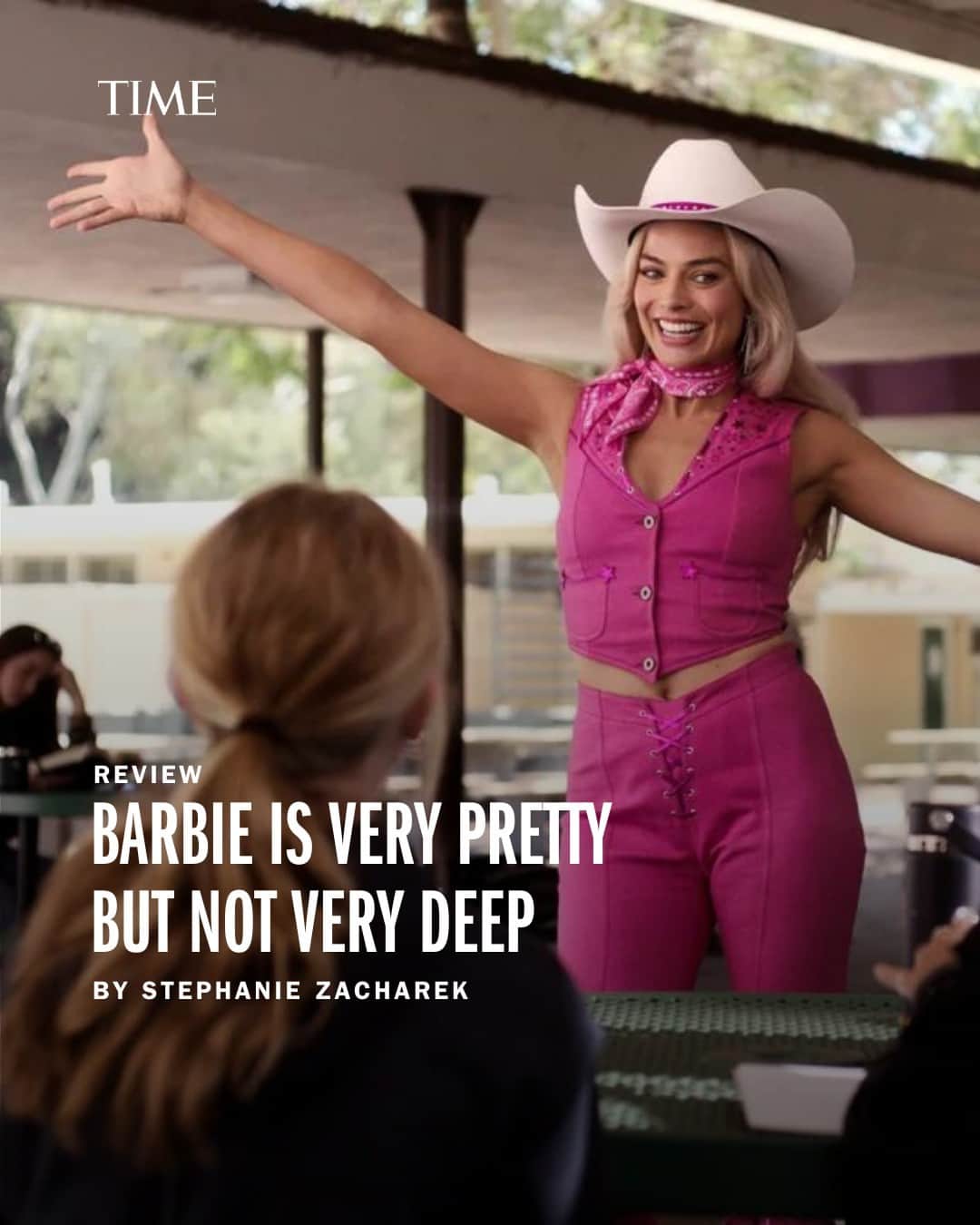 TIME Magazineのインスタグラム：「It’s true that #Barbie does many of the things we’ve been promised: there is much mocking and loving of Barbie, and plenty of skewering of the suits. But none of those things make it subversive. Instead, it’s a movie that’s enormously pleased with itself, one that has cut a big slice of perfectly molded plastic cake and eaten it—or pretend-eaten it—too, writes critic Stephanie Zacharek.  Tap the link in bio for TIME's full review of the film.  Photograph courtesy Warner Bros. Pictures」
