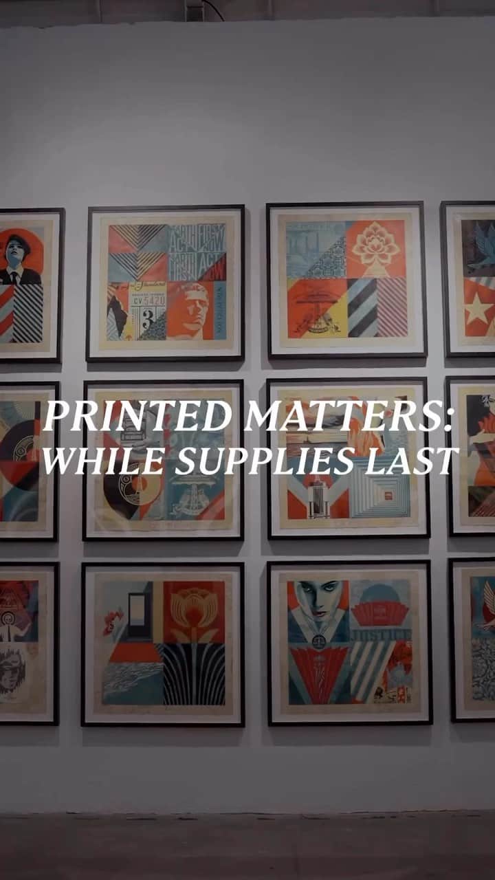 Shepard Faireyのインスタグラム：「Printed Matters: While Supplies Last” is on view @underdogs_gallery through August 4th. Check it out! Thanks for the support. –S  For sales enquiries and catalogue requests, please contact: gallery@under-dogs.net  Video: @gregz.pt @filetess  Music: @beatsbyholly」