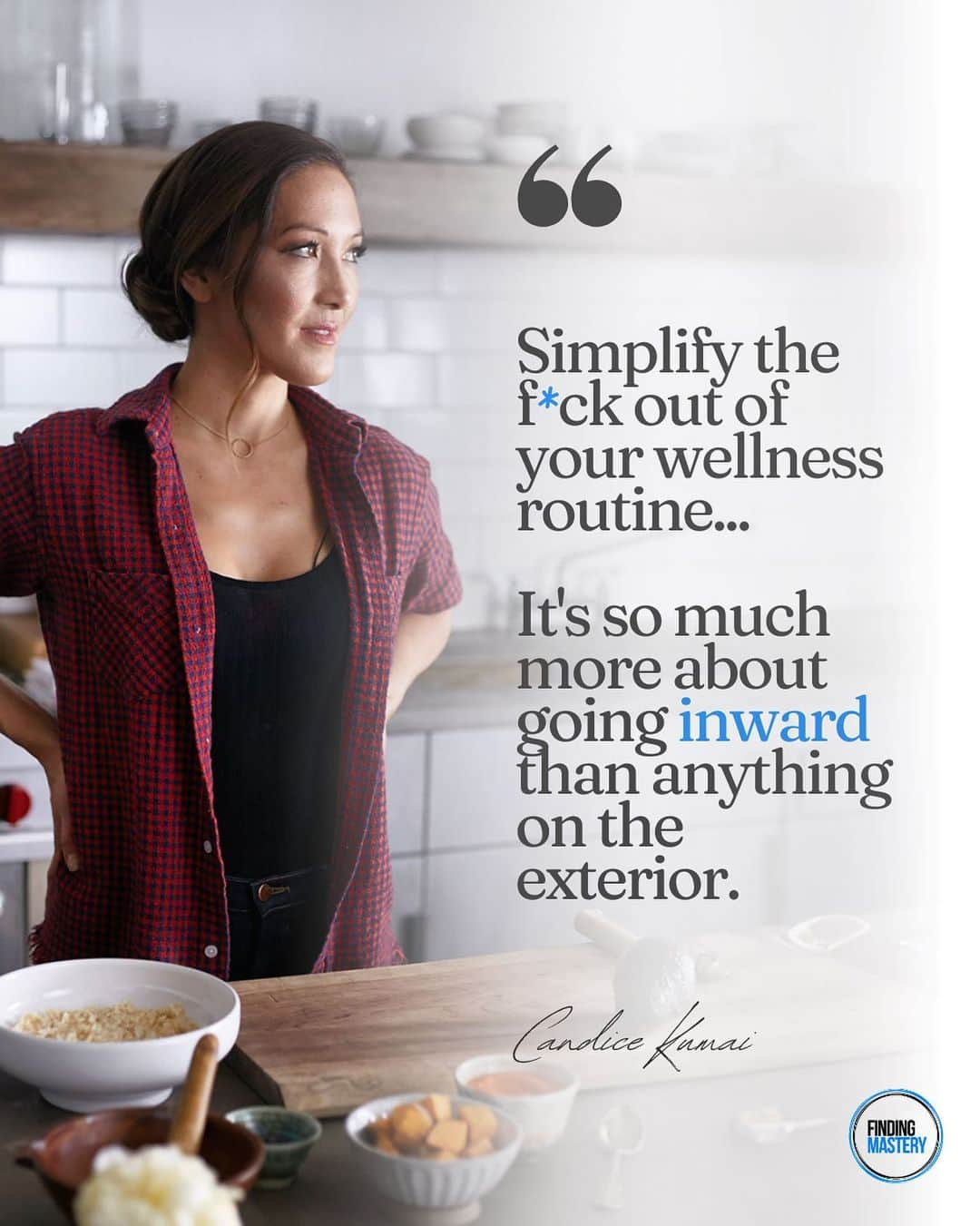 キャンディス・クマイのインスタグラム：「Wellness has become a buzzword... and it can feel like we’ve lost its true meaning.   While the industry is overflowing with “experts” touting the latest and greatest in self-care, this week’s Finding Mastery guest has a different approach.  @candicekumai believes that when it comes to wellness practices, newer isn’t always better, and there’s good reason ancient wisdom often endures the test of time.  As a 12-time award-winning writer, classically trained chef, and former TV host, Candice made her mark in several notable industries—earning her the unofficial title, ‘The Golden Girl of Wellness.’ However, it’s been the deep exploration of her culture and the honoring of her roots that has had the most profound impact on her identity and purpose.   Link in bio for the full conversation! . . . . #wellness #chef #psychology #health」