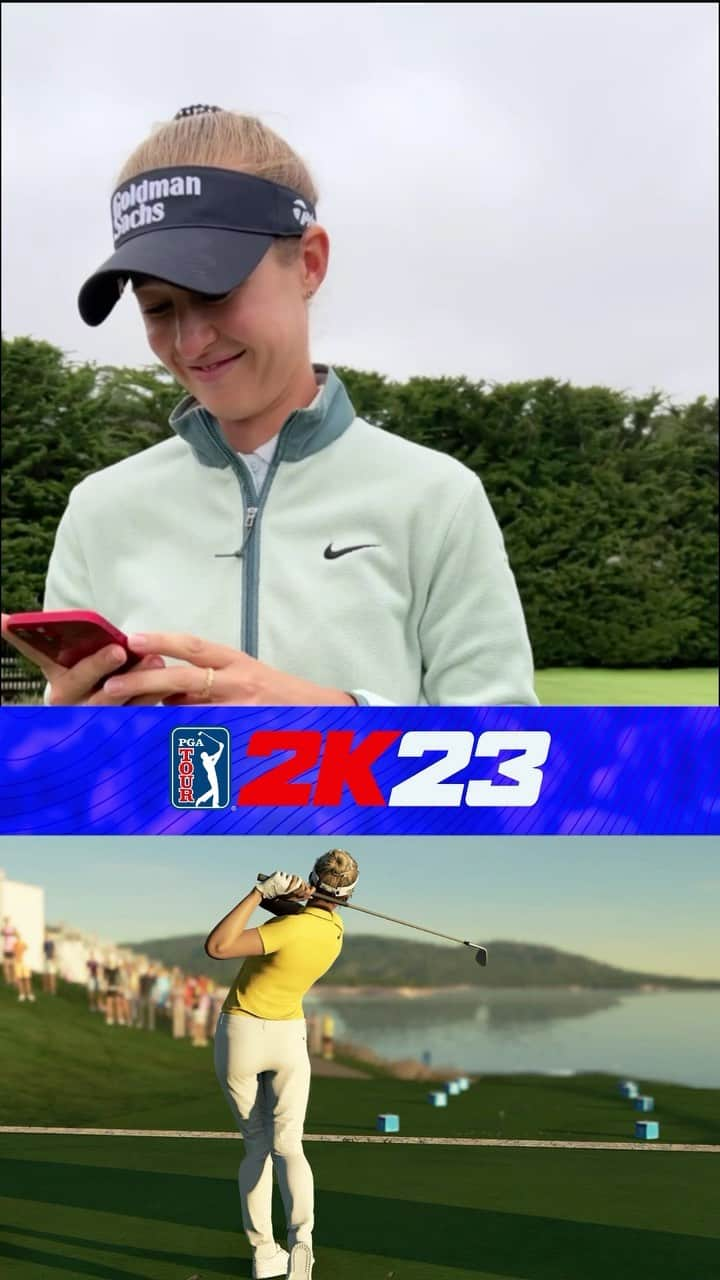 ネリー・コルダのインスタグラム：「Priceless reaction from @nellykorda seeing her character model for the first time in #PGATOUR2K23. 🗣️」