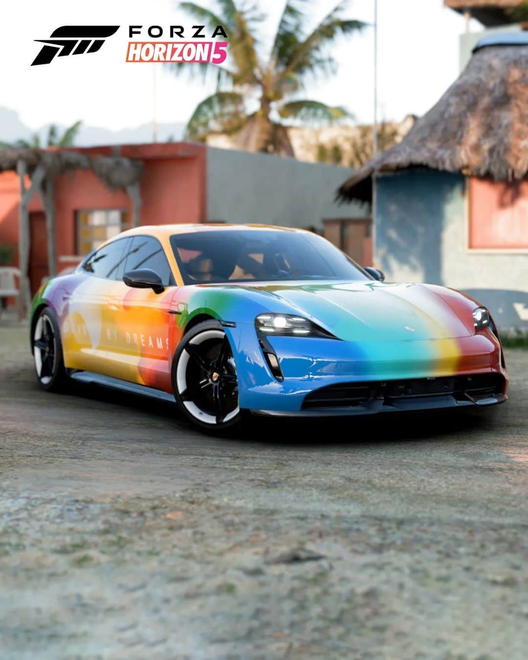 Porscheさんのインスタグラム写真 - (PorscheInstagram)「Accelerated so fast the colours blurred. Just in time for the summer heat and the Porsche 75th anniversary celebrations, we've given the in-game Taycan Turbo S a juicy makeover. The new racing livery is now available to download from the #ForzaHorizon5 Message Center under the 'Gifts' tab. __ Taycan Turbo S: Electrical consumption combined in kWh/100 km: 23,4 - 21,9 (WLTP); Range combined in km: 440 - 468 (WLTP), Range City in km: 524 - 573 (WLTP); CO2 emissions combined in g/km: 0 (WLTP) I https://porsche.click/DAT-Leitfaden I Status: 07/2023」7月20日 2時32分 - porsche