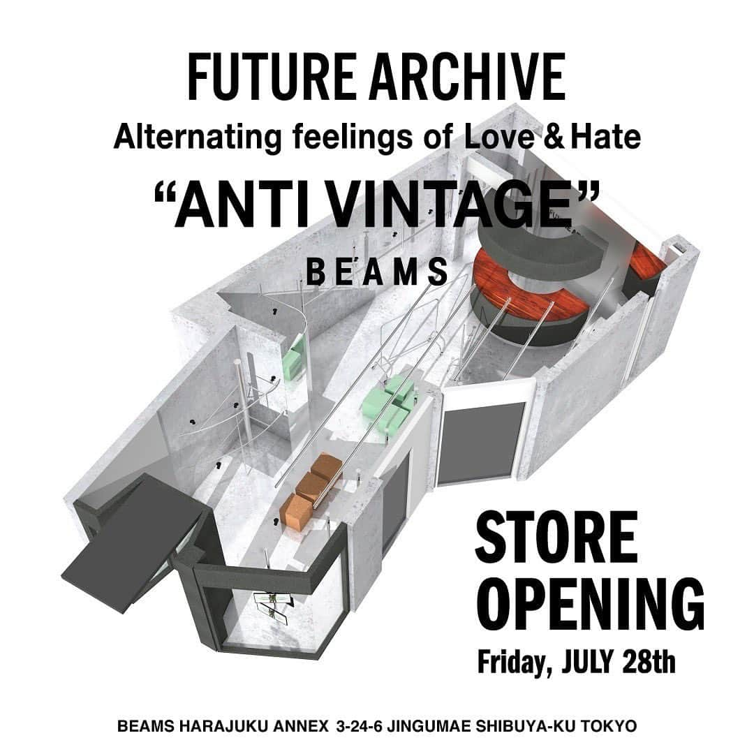 ビームスさんのインスタグラム写真 - (ビームスInstagram)「… FUTURE ARCHIVE  “ANTI VINTAGE"  7.28(Fri.)  at BEAMS HARAJUKU ANNEX  @futurearchive_beams  新世代が主導する、10年後、20年後も色褪せることのない“未来のアーカイブ”を生み出すプロジェクト、『FUTURE ARCHIVE』が過去2回のPOP UPを経て、原宿に7月28日（金）より店舗をOPENします。  OPEN当日は、過去に参加した親交の深いブランドやアーティストより、〈DAIRIKU〉、〈SUGARHILL〉、〈TAPPEI〉、〈RANDY〉、〈JIAN YE〉、〈Hamer's WholeSales〉、〈Sound Sports〉の7組による協力のもと、それぞれのコラボレーション『Tシャツ』を製作。ボディには『FUTURE ARCHIVE』がオリジナルで企画したフェード加工のクルーネックTシャツを使用しており、ブランドが個性豊かなデザインを施した特別な1着をリリースします。  さらに、同日には「恵比寿バチカ」でライブイベントの開催が決定。本ライブには、Apple MusicのUp Next Japanに選出されたBonberoをはじめ、homarelanka、NEI、Showy、Tade Dustという新進気鋭のラッパーたちがクレジットされ、『FUTURE ARCHIVE』の新章開幕をセレブレーションします。※ライブイベント詳細は下記URLからご確認ください。  今後の『FUTURE ARCHIVE』の展開にご期待下さい。  オープン日 2023年7月28日（金）  詳細はこちら！ https://www.beams.co.jp/news/3601/ 🔗→@beams_official ストーリーズハイライト”NEWS”より  @beams_harajuku @beams_mens_casual #futurearchive #antivintage #BEAMS #ビームス」7月22日 20時00分 - beams_official