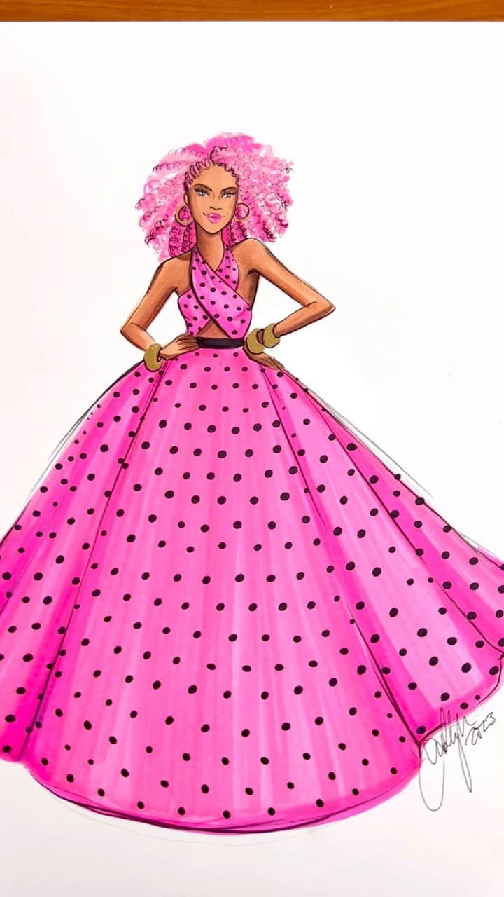 Holly Nicholsのインスタグラム：「Life is your creation 🥰💕 #barbiecore #asmr #copicmarkers #illustration #barbie #asmrsounds」
