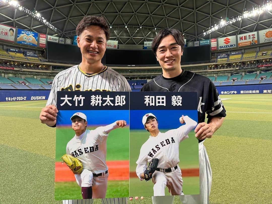 大竹耕太郎のインスタグラム：「昨日 報道ステーションに出演させて頂きました。 松坂さんと,和田さんと... 夢のような時間でした。 本日の登板楽しんで頑張ります！  #マイナビオールスター #報道ステーション #熱盛 #少年時代は #松坂さんモデルのグローブで #和田さんの投げ真似をしてた #ディレクター西口さんは #小中高バッテリー」