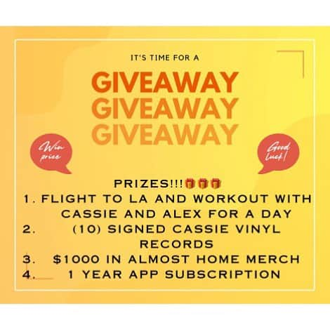 cassieさんのインスタグラム写真 - (cassieInstagram)「GIVEAWAY ALERT ‼️ To celebrate 10 million followers I’m doing a give away with our family wellness company, Almost Home. When creating Almost Home, my husband Alex wanted to create something that gives people a positive mental and physical outlet. He also wanted to bring health and wellness to as many homes as possible. A lot of people would ask Alex my workout routine, but due to budget or distance most couldn’t train with him. We created this app so that people can get healthy at an affordable price. We now have a free trial going as well. Subscribe to Almost Home wellness app on IOS and android to get a chance to be apart of the prizes and raffle. It means so much to me to be able to help my friends, fans and family to get better mentally and physically. Tag us in your workouts! (And try the Cassie Fine Program). Click the link in my bio to download the app.   To enter this contest you must!  - like this post - tag a friend or friends the comments - download and subscribe to almost home wellness app. Free trial running right now!  Winners of contest will receive  -(10) signed vinyls from me -  flight to LA to train with Alex for a day - personal video message from Alex and I. - 1 year subscription to the app - free merch and will be first to purchase on new merch  Giveaway ends on July 27th」7月20日 10時51分 - cassie