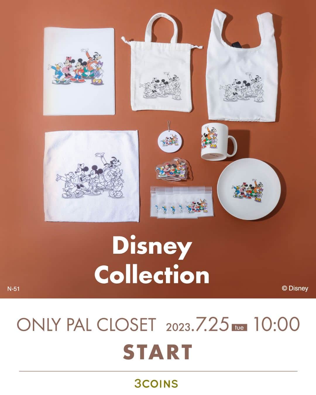 3COINSさんのインスタグラム写真 - (3COINSInstagram)「【「Disney Collection」発売のお知らせ】  ／ Disney Collection ＼  3COINSでしか手に入らない、オリジナル商品を 公式通販サイト「PAL CLOSET」限定で予約販売！ パル50周年を記念して制作されたイラストの、スペシャルな商品です✨  ＝＝＝＝＝＝＝＝＝＝＝＝＝＝＝＝＝＝＝＝＝＝＝＝＝ ■予約期間 　2023年7月25日（火）10:00～8月8日（火）23:59まで ■出荷可能時期（※予定） 　12月中旬頃から順次 ＝＝＝＝＝＝＝＝＝＝＝＝＝＝＝＝＝＝＝＝＝＝＝＝＝  【アイテムラインナップ】※価格は税込 ▶マグカップ（550円） ▶プレート（550円） ▶ストックバッグ（330円） ▶4ポケットファイル（330円） ▶ハンドタオル（330円） ▶エコバッグ（330円） ▶巾着（330円） ▶ブランケット（880円） ▶コンパクトミラー（330円） ▶アクリルスタンド（330円）  詳しくは「Disney Collection」特設サイトにてご確認いただけます◎ https://www.palcloset.jp/shared/pc_pal/event/3coins/2023/disney/  #Disney #Disney100 #D100 #3COINS #スリーコインズ #スリコ」7月20日 12時00分 - 3coins_official