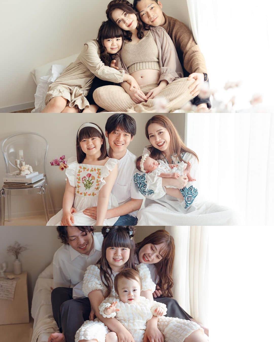 おかんとむすめのインスタグラム：「.  2021🤰 2022🤱 2023👨‍👩‍👧‍👧  #家族写真」