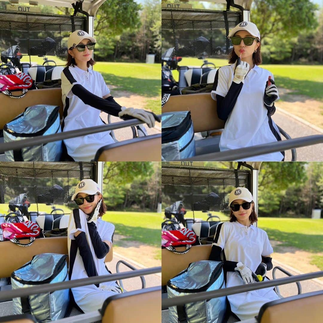 佐藤美央里のインスタグラム：「この前の⛳️ やっぱりgentlemonsterのサングラスはフィットするなぁ🕶✨  見た目だけゴルフ上手そうだけど😆実際は…練習してないのでなかなか上達しまへん🙅‍♀️いつ100切りできるのか…  #ゴルフ女子 #gentlemonster #ゴルフコーデ #briefinggolf」