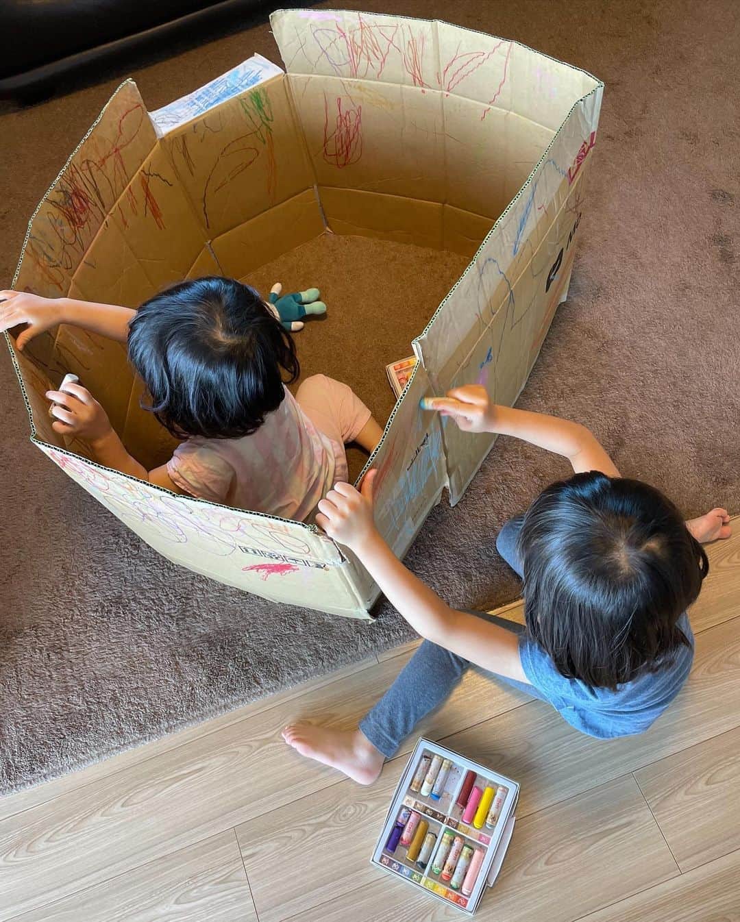 藤澤恵麻さんのインスタグラム写真 - (藤澤恵麻Instagram)「⁡ ⁡ 大きな段ボールも子供達にとっては恰好の遊びの道具。 クレヨンで色を塗り、秘密基地や電車にして遊んでいました。 ⁡ 私は早く回収に出したい気持ちをグッと抑えて、この段ボールをしばらく家に置いておくことに。 夢中になって遊ぶ子供達の笑顔には勝てませんね。 ⁡ ⁡ #恵麻 #ema #キッズ #子供 #段ボール #秘密基地 #電車遊び」7月20日 15時52分 - ema_fujisawa_official