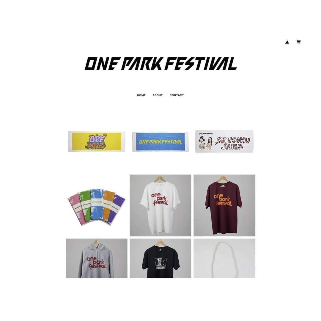 のインスタグラム：「オンラインショップ開設  ONE PARK FESTIVAL 公式オンラインショップがオープン！ アイテムをゲットして、フェスに遊びに行く。 楽しさ倍増ですね！！グッズも随時追加していくのでお楽しみに！  https://oneparkfes.base.shop/」