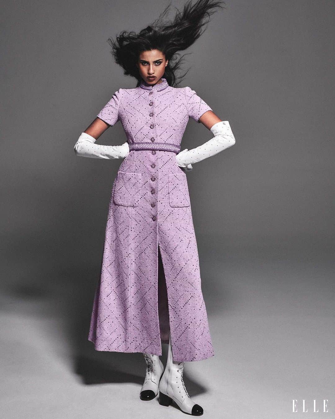 ELLE Magazineのインスタグラム：「“Nowadays with social media, you’re able to be more than just a beauty and a model; you’re also able to share your thoughts and share what you believe in,” #ImaanHammam says. “[Using] my platform to just simply talk about who I am—being Moroccan-Egyptian, being Muslim—that alone is already helping so many people.” Helping them to feel seen, she says, and to confidently chase their dreams.  ELLE’s August cover star opens up about becoming the newest face of @esteelauder, diversity in the industry, and staying true to her faith at the link in bio.  ELLE: @elleusa Editor-in-Chief: Nina Garcia @ninagarcia Creative director: Stephen Gan Photographer: Chris Colls @chriscolls Stylist: Alex White @alexwhiteedits Writer: Leah Faye Cooper @leahfayec Hair: Hos Hounkpatin at The Wall Group hoshounkpatin @thewallgroup Makeup: Frank B for Home Agency @therealofficialfrankb @homeagency Manicure: Maki Sakamoto at The Wall Group @makinaill @thewallgroup Set design: Marla Weinhoff Studio @marlaweinhoff Production: Serlin」