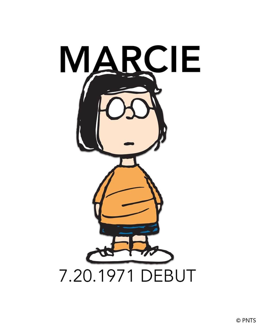 スヌーピーのインスタグラム：「👓 It’s #MarcieDay! On this day in 1971, Marcie made her Peanuts debut while attending the same summer camp as Peppermint Patty, and the unlikely pair soon become best friends!⁠ ⁠ Marcie enjoys school, nature hikes, and the occasional Tiny Tots concert. Though she can’t tell the difference between a basketball and a cantaloupe, she happily cheers on her friends at the football game.⁠ ⁠ She is known for her particular names for her friends; she calls Charlie Brown “Charles” and her best friend, Peppermint Patty, “Sir.”⁠ ⁠ "I believe she called her 'sir' out of misguided respect," Charles Schulz said. "I like the relationship of the two girls have. There is a real friendship there. They are different people, but they are both sincere little girls. Peppermint Patty goes through life with blinders on. Marcie seems to have a better idea of what is going on around her...I enjoy drawing them. Peppermint Patty and Marcie are as much fun to draw as Snoopy is."⁠ ⁠ This Peanuts comic strip was first published on July 26, 1973.⁠」