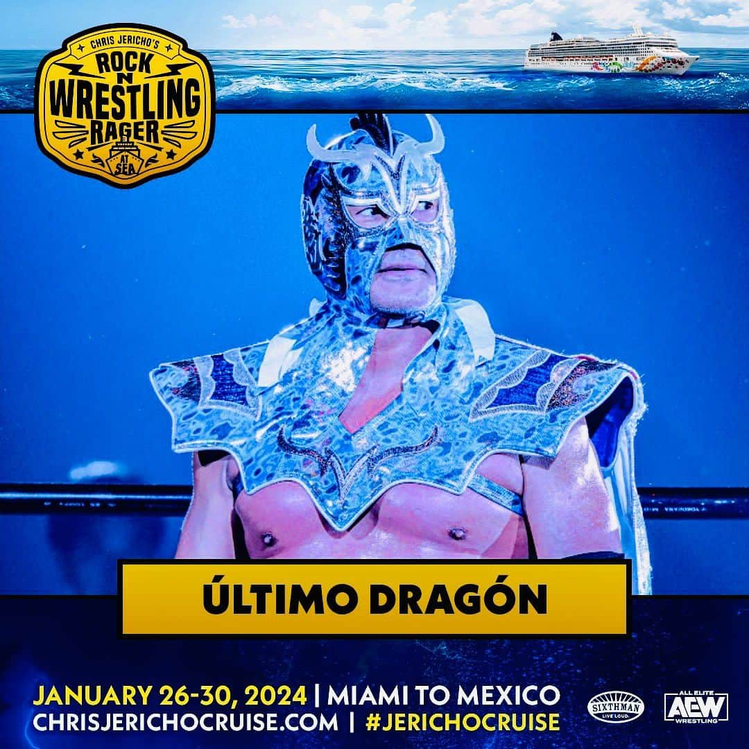 ウルティモ・ドラゴンのインスタグラム：「Chris Jericho's Rock 'N' Wrestling Rager at Sea January 26-January 30, 2024 Miami to Cozumel, Mexico https://www.chrisjerichocruise.com #jerichocruise  @jericho_cruise  @chrisjerichofozzy  @dragongate_pro  #cozmel」