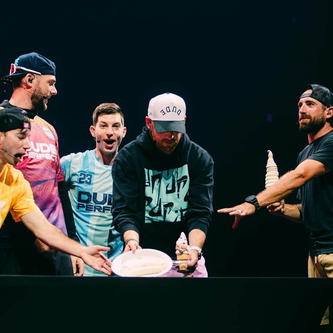 Dude Perfectのインスタグラム：「You may have noticed what Garrett’s been rocking on tour… 🧢  We’ve teamed up with @truebrvnd to make these 🔥 DUDE hats!   🚨 A limited amount are available at the Salt Lake City show tonight!」