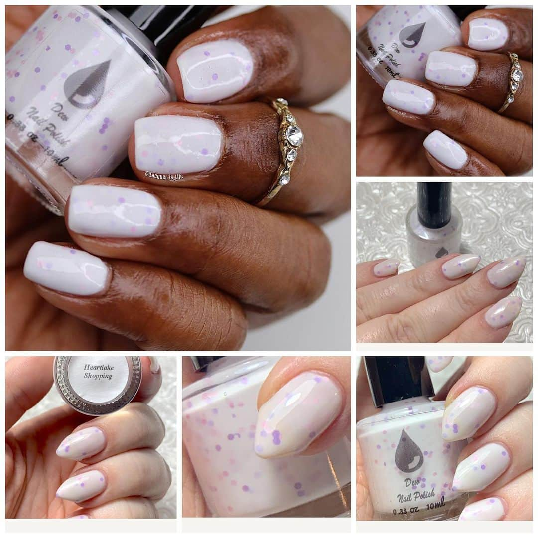 Nail Designsのインスタグラム：「Check out @dewnailpolish July exclusive contribution to @polishedgamers!  . Sales Date: July 15-20th  . Theme: Lego Games  . Polish Name: Heartlake Shopping  . White jelly with colorful glitter resembling the Lego game Heartlake Shopping mall!  . Price: $12.50 . Product Size: 10mL . Available cap: 200」