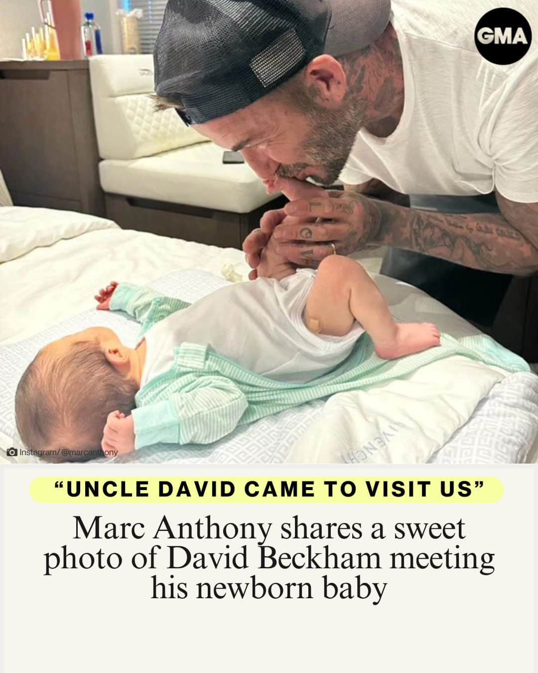 Good Morning Americaさんのインスタグラム写真 - (Good Morning AmericaInstagram)「"Tío David nos vino a visitar. Que bendición."  "Uncle David came to visit us. What a blessing." @davidbeckham is loving being an uncle to @marcanthony's newborn baby. ❤️ See more at our link in bio.」7月21日 5時16分 - goodmorningamerica